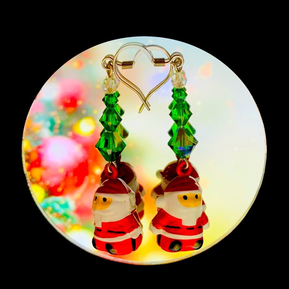 Santa bell earring set w/ Swarovski crystals